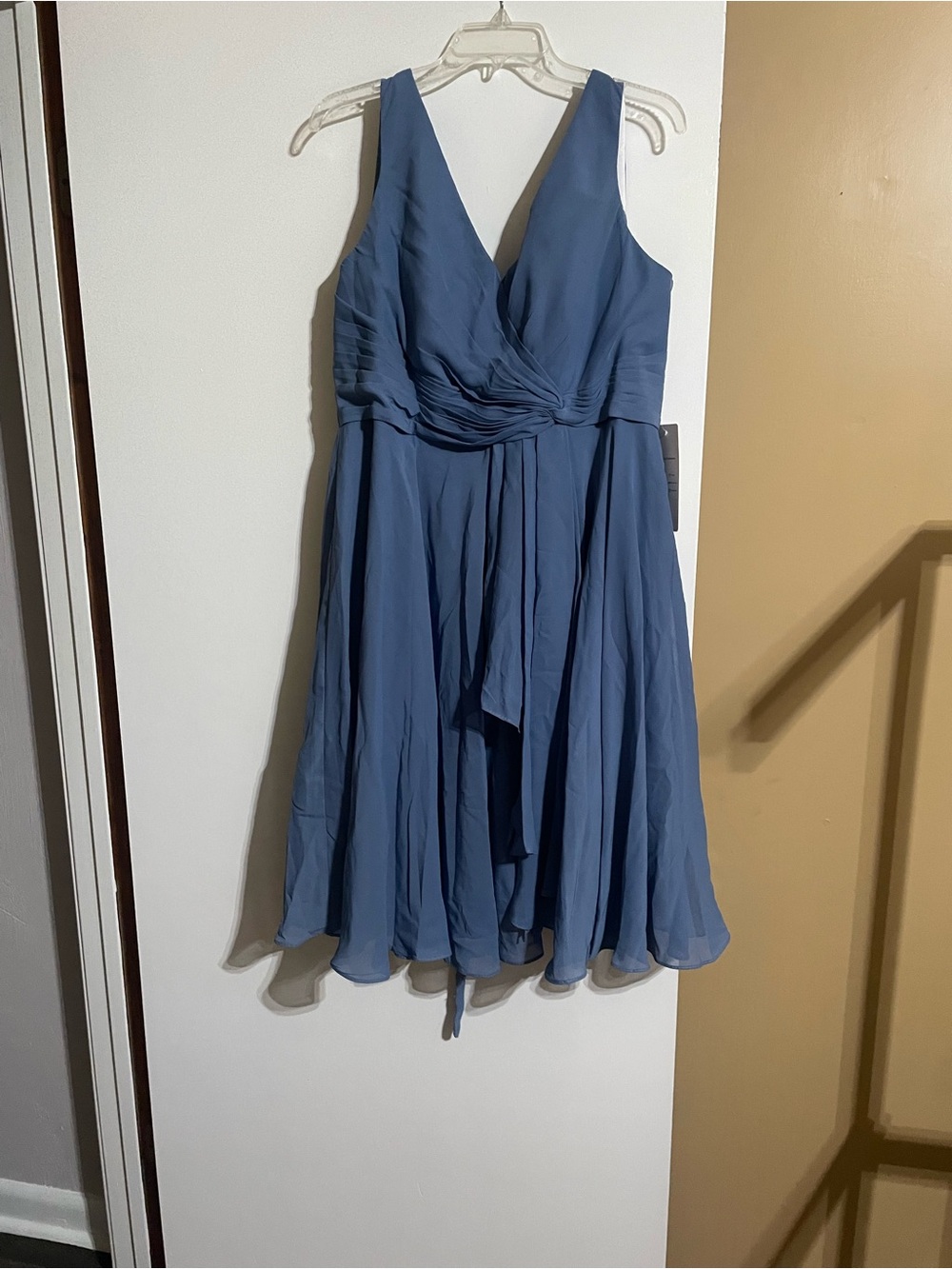 Blue V-Neck Chiffon Bridesmaid Dress
